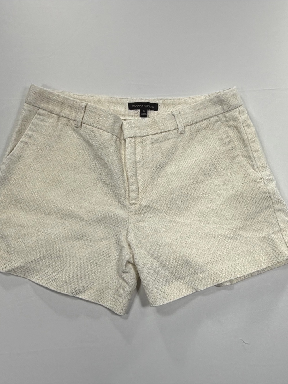 Banana Republic Shorts Cream Gold Metallic Linen Blend Womens Size 6
